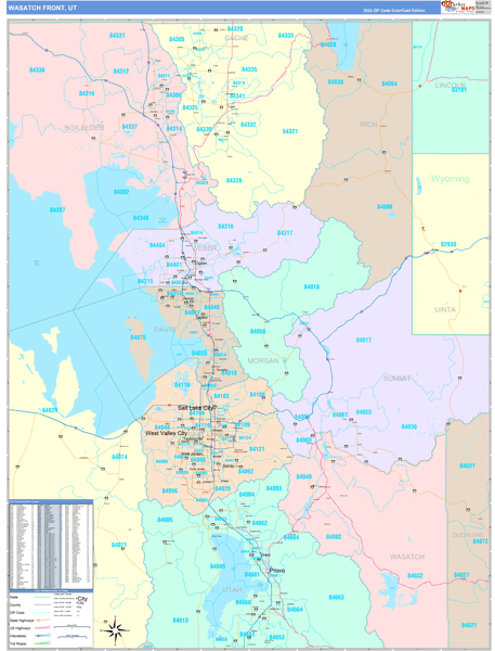 Wasatch Front Metro Area Digital Map Color Cast Style